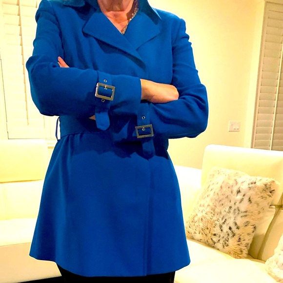 Ann Klein 2-piece trench style long jacket in true blue and black pants 6 🎁 - Picture 2 of 10